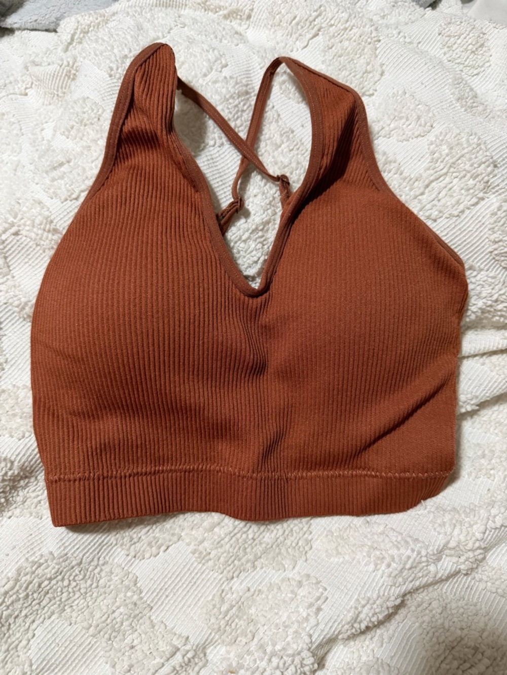 Ribbed Rust Colored Bralette Crop Top